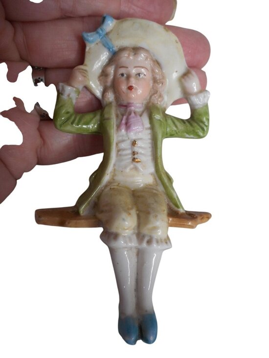 Vintage Other - Porcelain Painted shelf sitter Victorian girl on swing